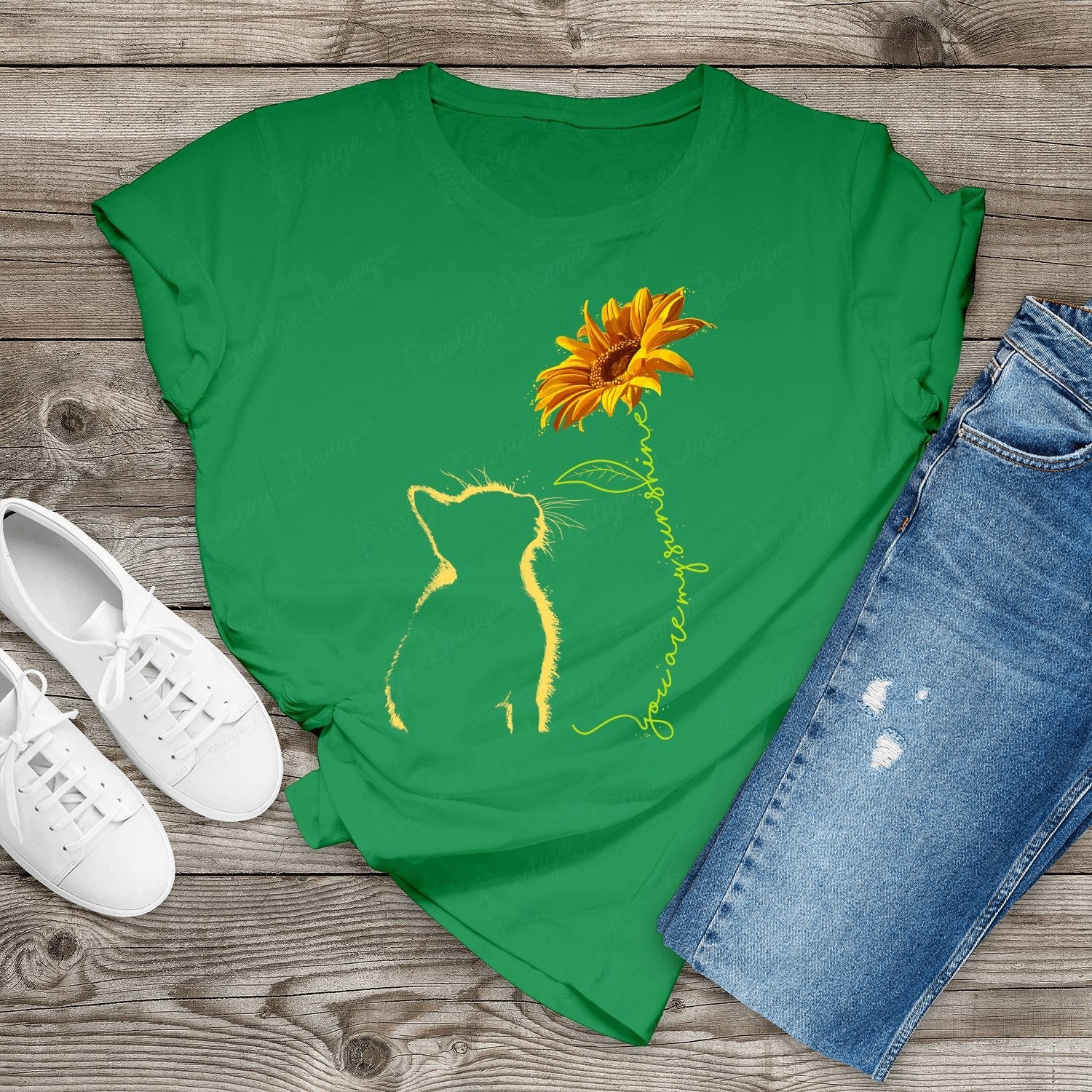 Tricou feminin PISICA YOU ARE MY SUNSHINE VERDE