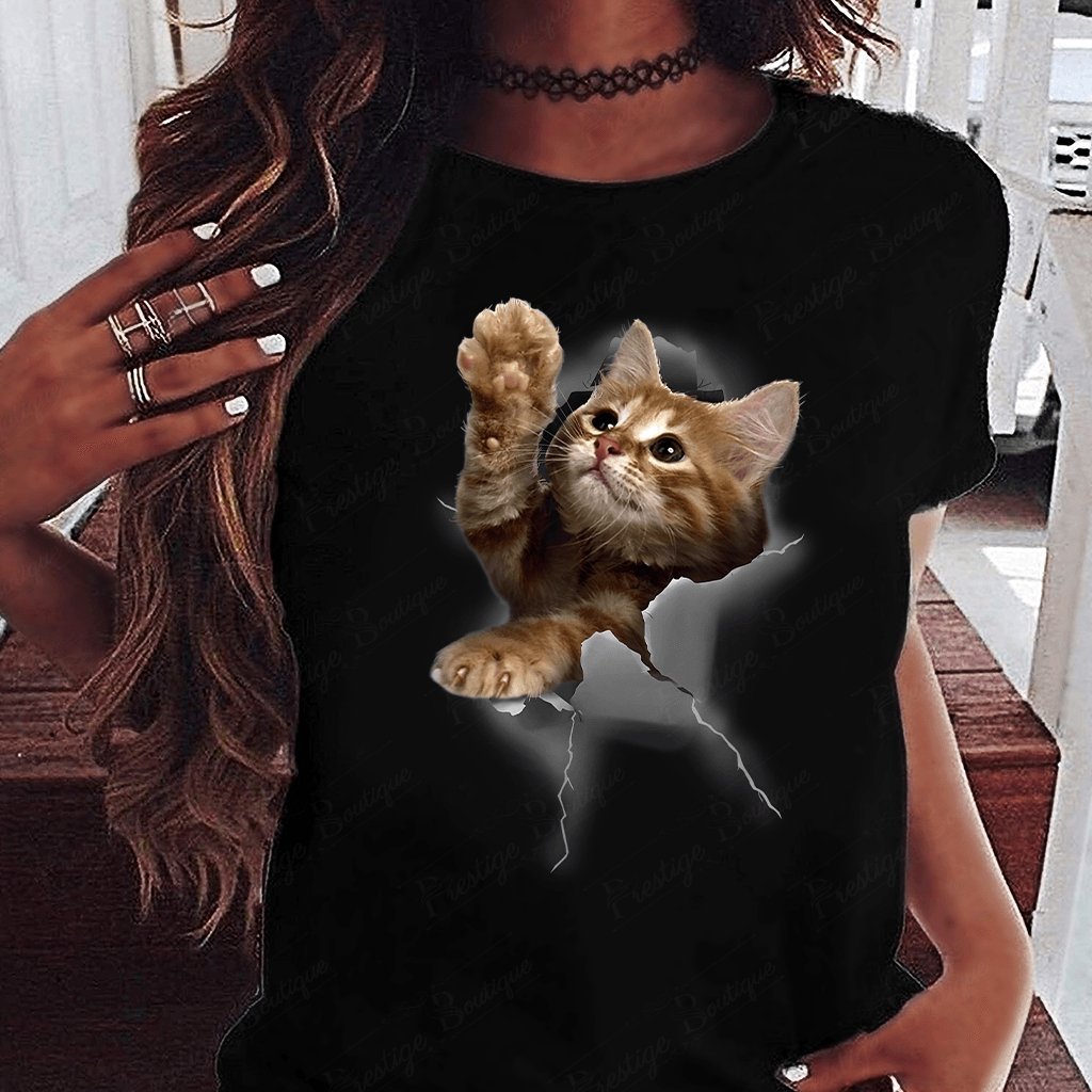 Tricou feminin PISICA HEY THERE NEGRU