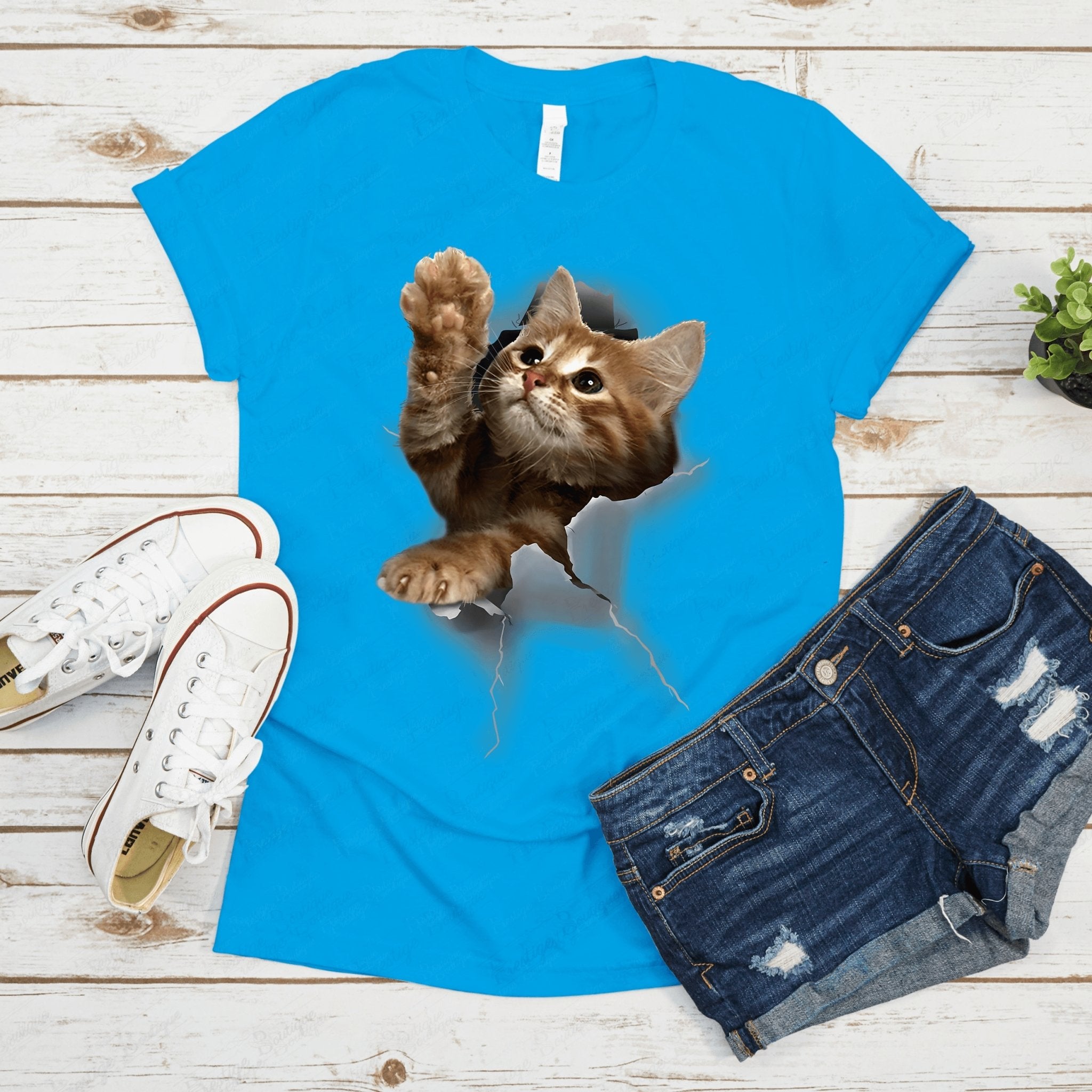Tricou masculin PISICA HEY THERE ALBASTRU