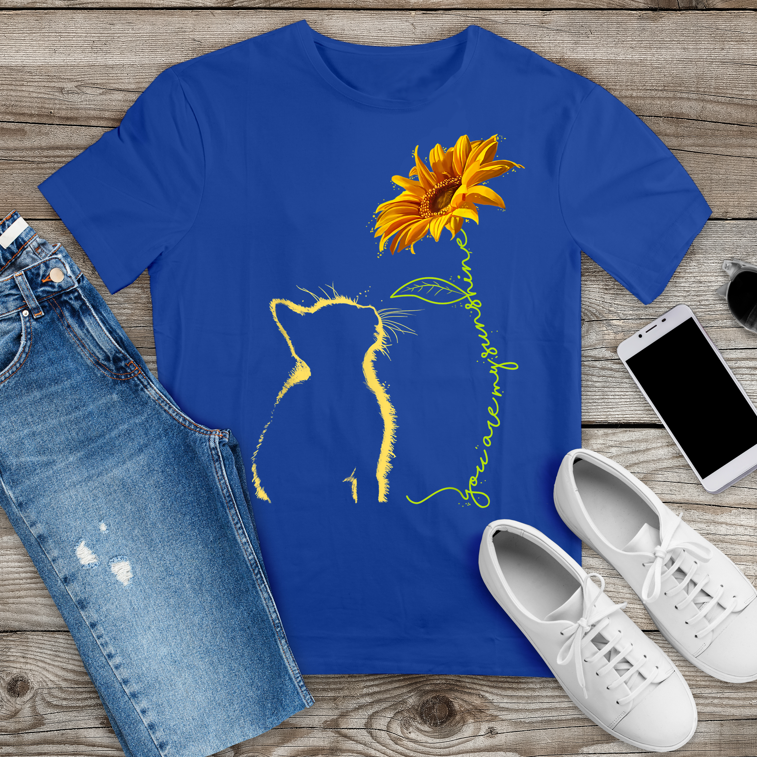 Tricou masculin PISICA YOU ARE MY SUNSHINE ALBASTRU