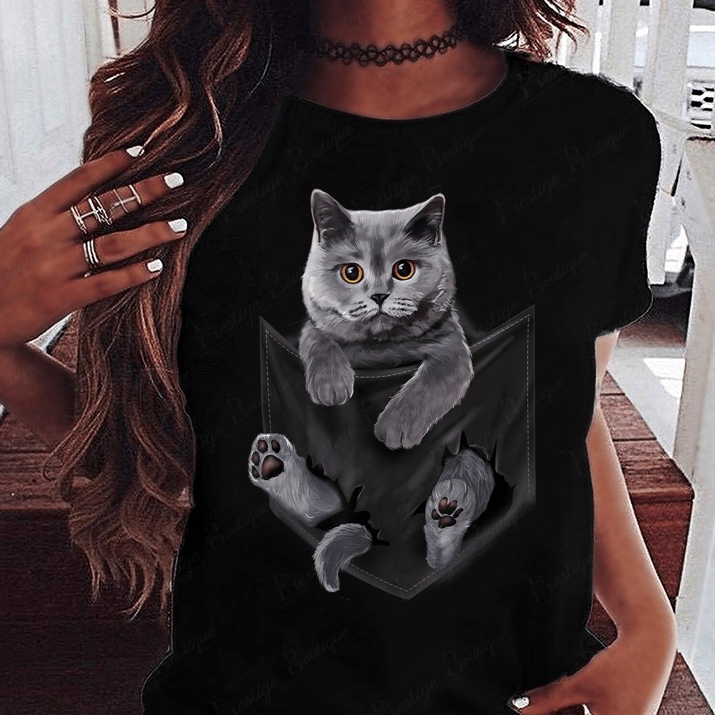 Tricou feminin BRITISH CAT NEGRU
