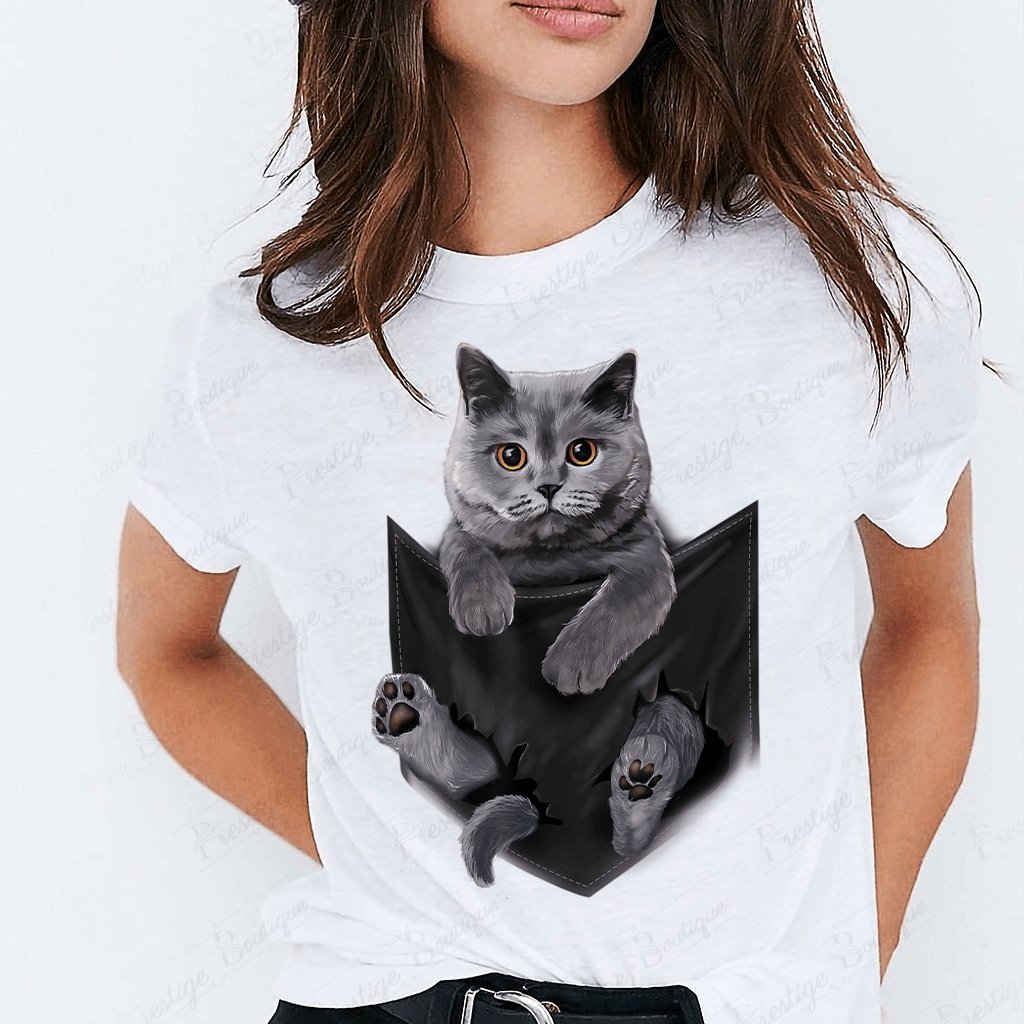 Tricou feminin BRITISH CAT ALB
