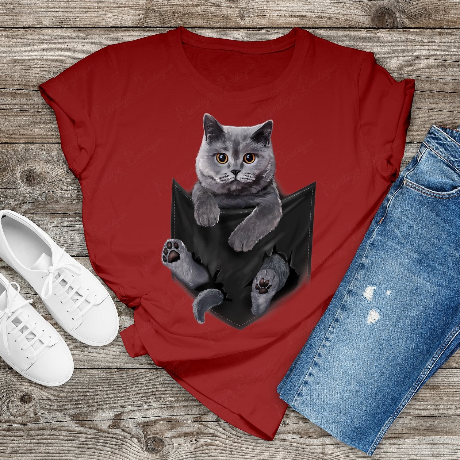 Tricou feminin BRITISH CAT ROSU