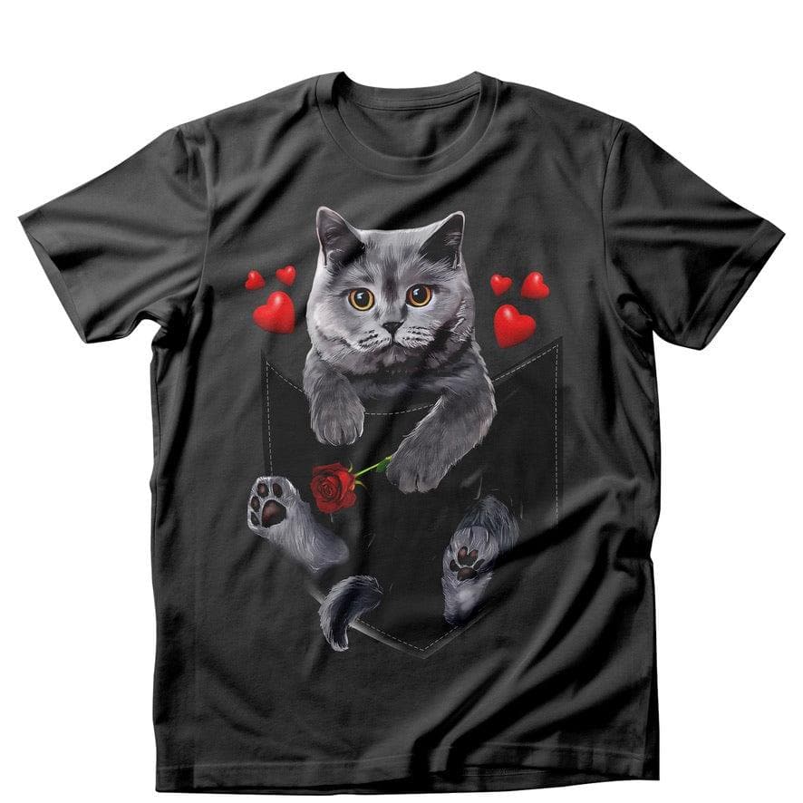 Tricou masculin PISICA BRITISH CAT VALENTINE'S DAY NEGRU