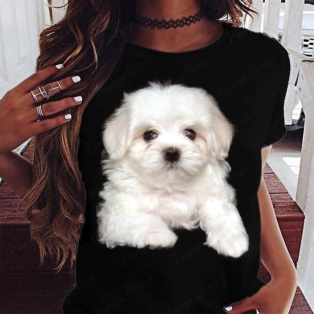 Tricou feminin CAINI WHITE FLUFFY NEGRU
