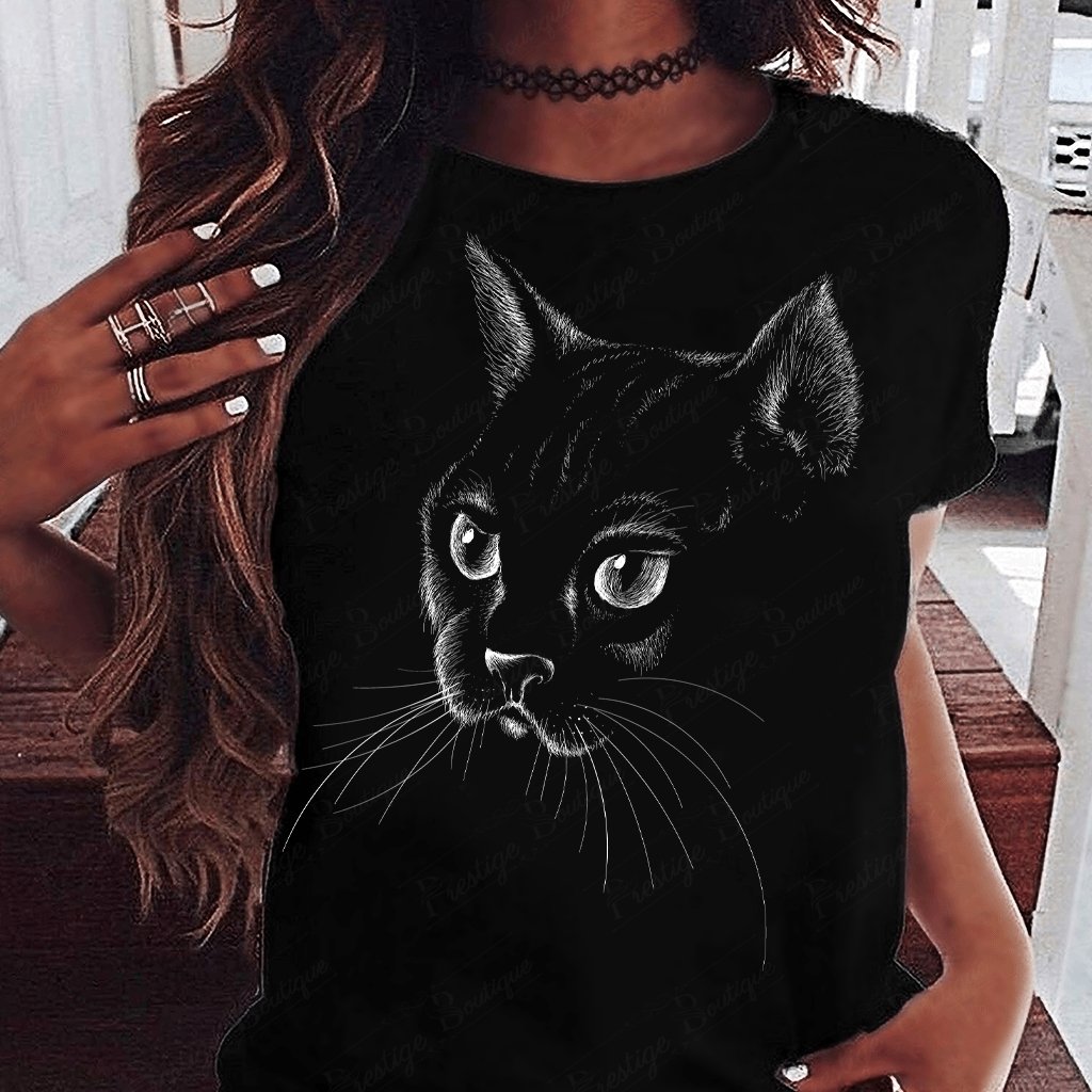 Tricou feminin PISICA NEAGRA NEGRU