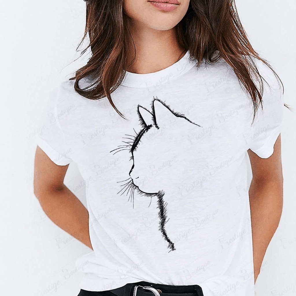 Tricou feminin PISICA SIMPLE ALB