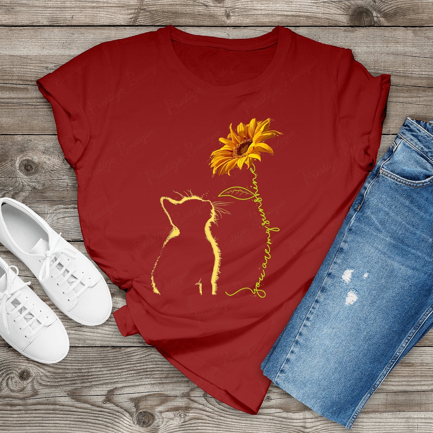 Tricou feminin PISICA YOU ARE MY SUNSHINE ROSU