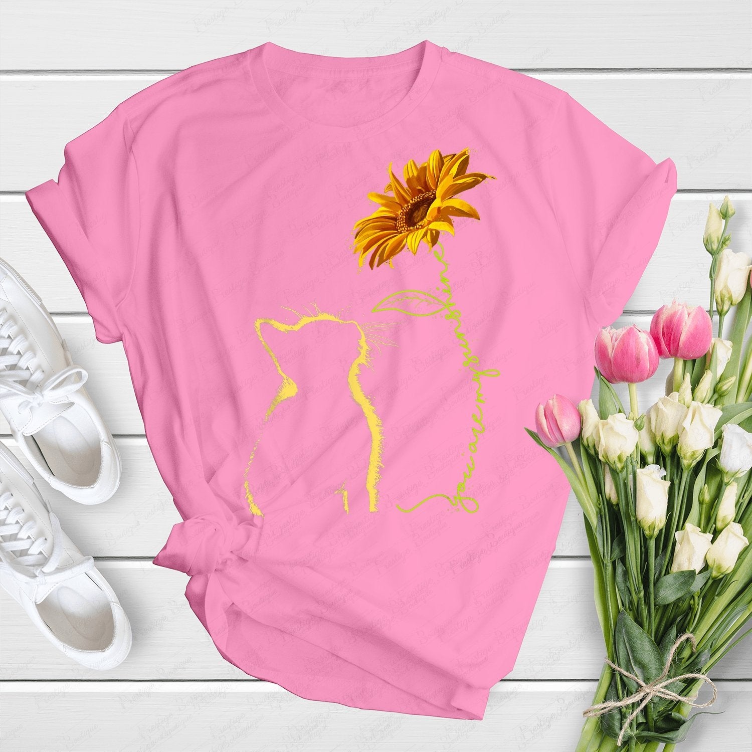 Tricou feminin PISICA YOU ARE MY SUNSHINE ROZ