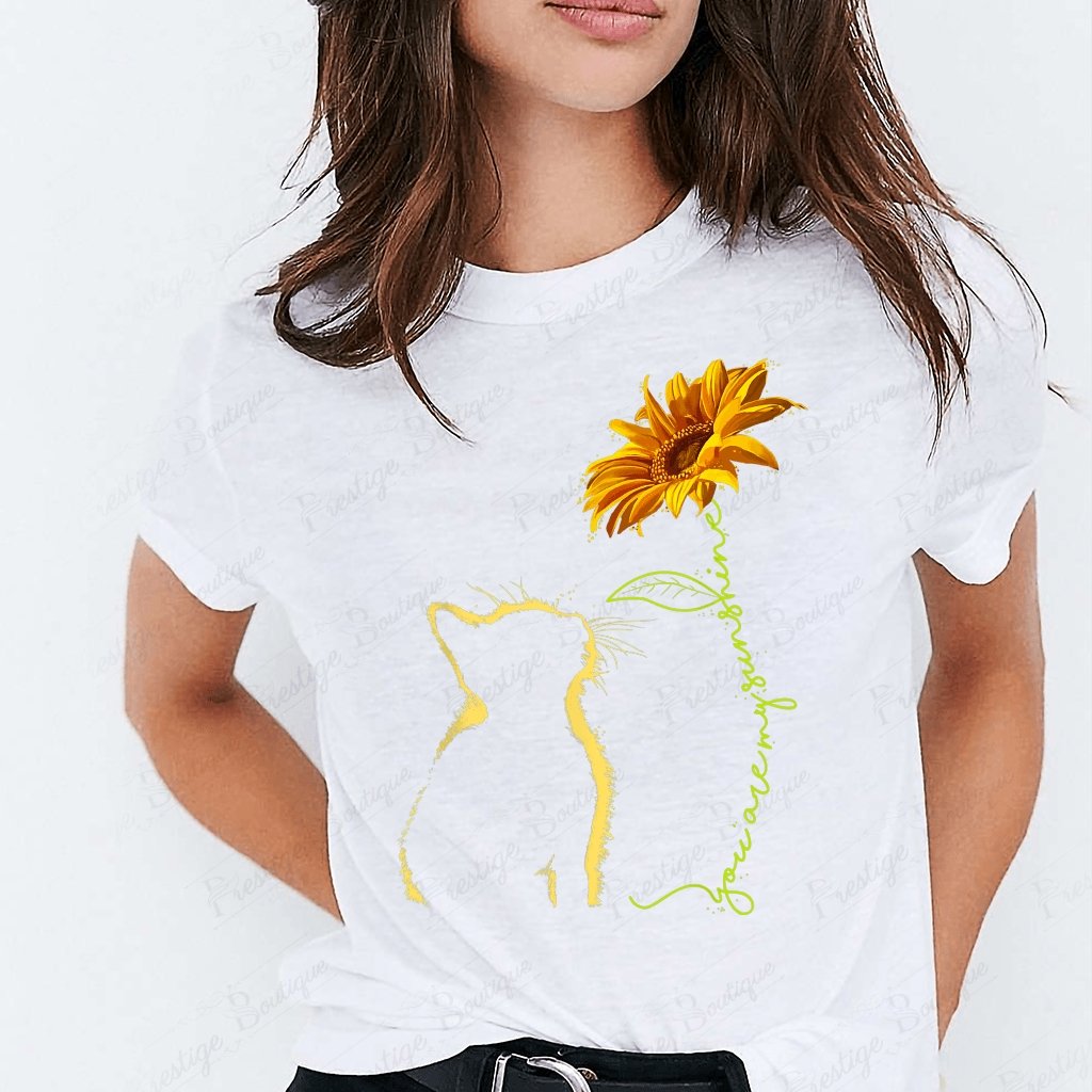 Tricou feminin PISICA YOU ARE MY SUNSHINE ALB