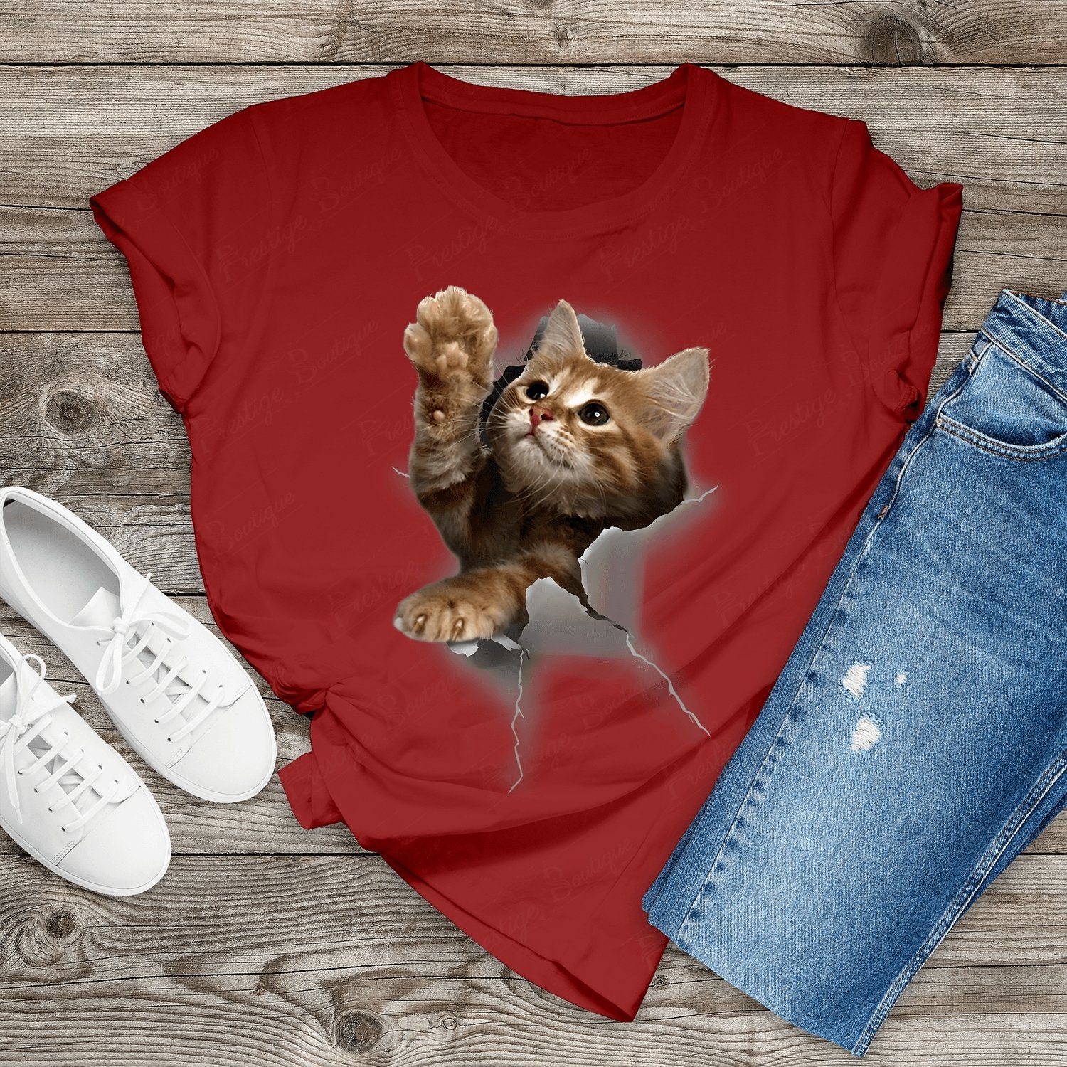 Tricou feminin PISICA HEY THERE ROSU