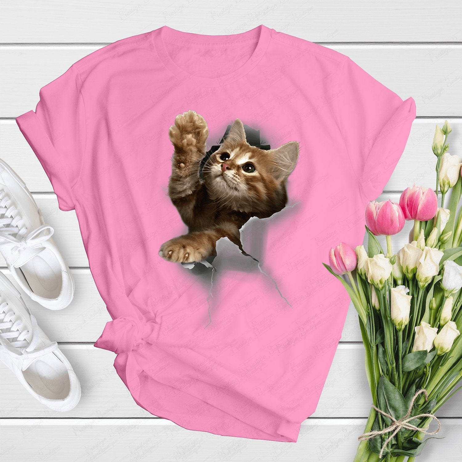 Tricou feminin PISICA HEY THERE ROZ